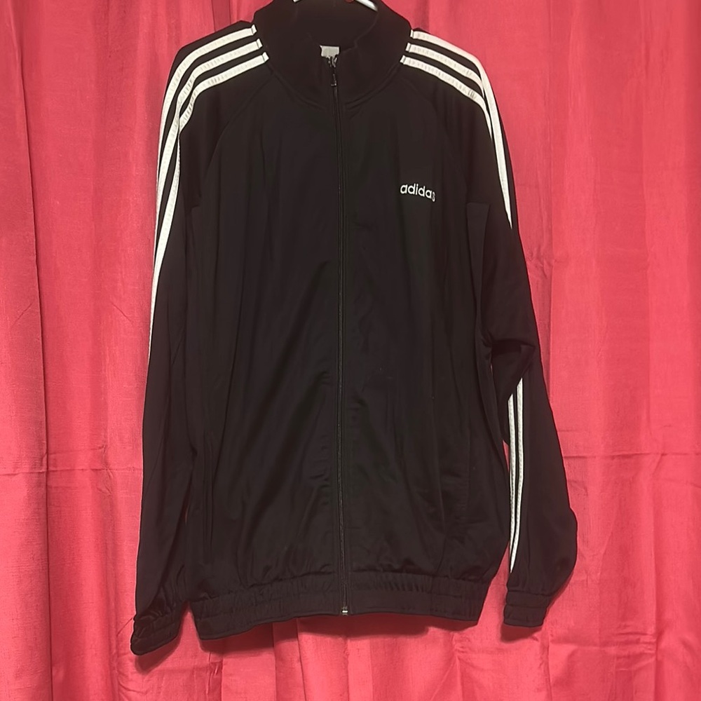 Adidas Black Windbreaker with Signature Stripes